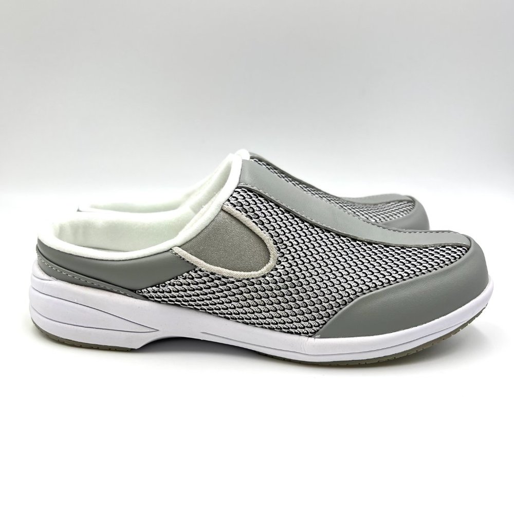Propet Size 6 Gray Silver Washable Walker Slide Comfort Slip On Mules Shoes